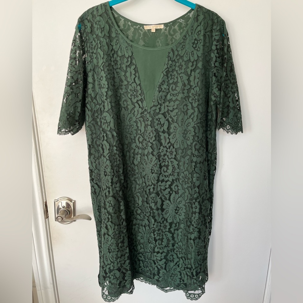 Gold Hawk Lace Sheath Dress with Removable Slip - size L